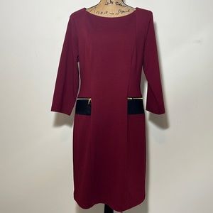Sold - SHARAGANO || Burgundy Red 3/4” Sleeve Dress. Sz. 14
